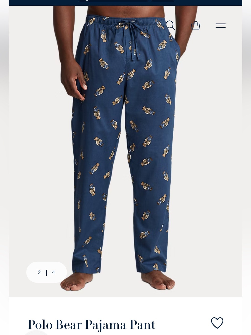 Polo Ralph Lauren Bear Print Pajama Pants Navy Blue Large